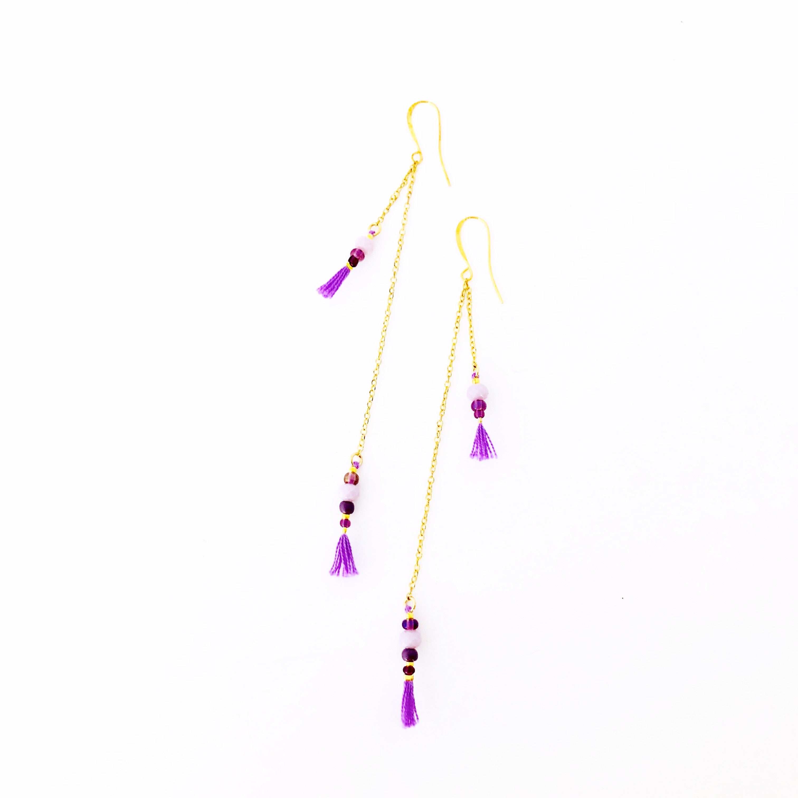 Bead and Chain Line Earrings - Studio Maya 