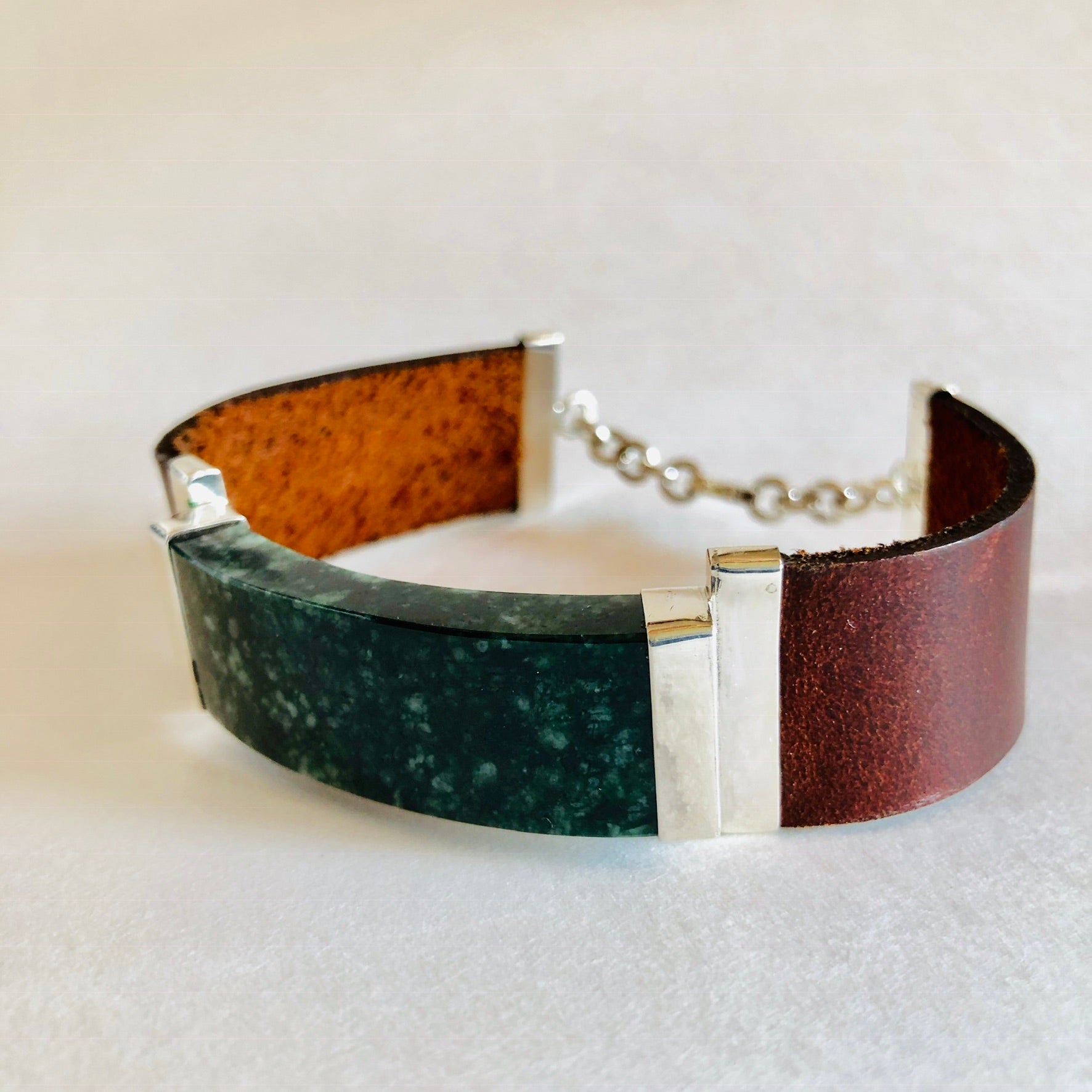 Jade + Silver + Leather Bracelet