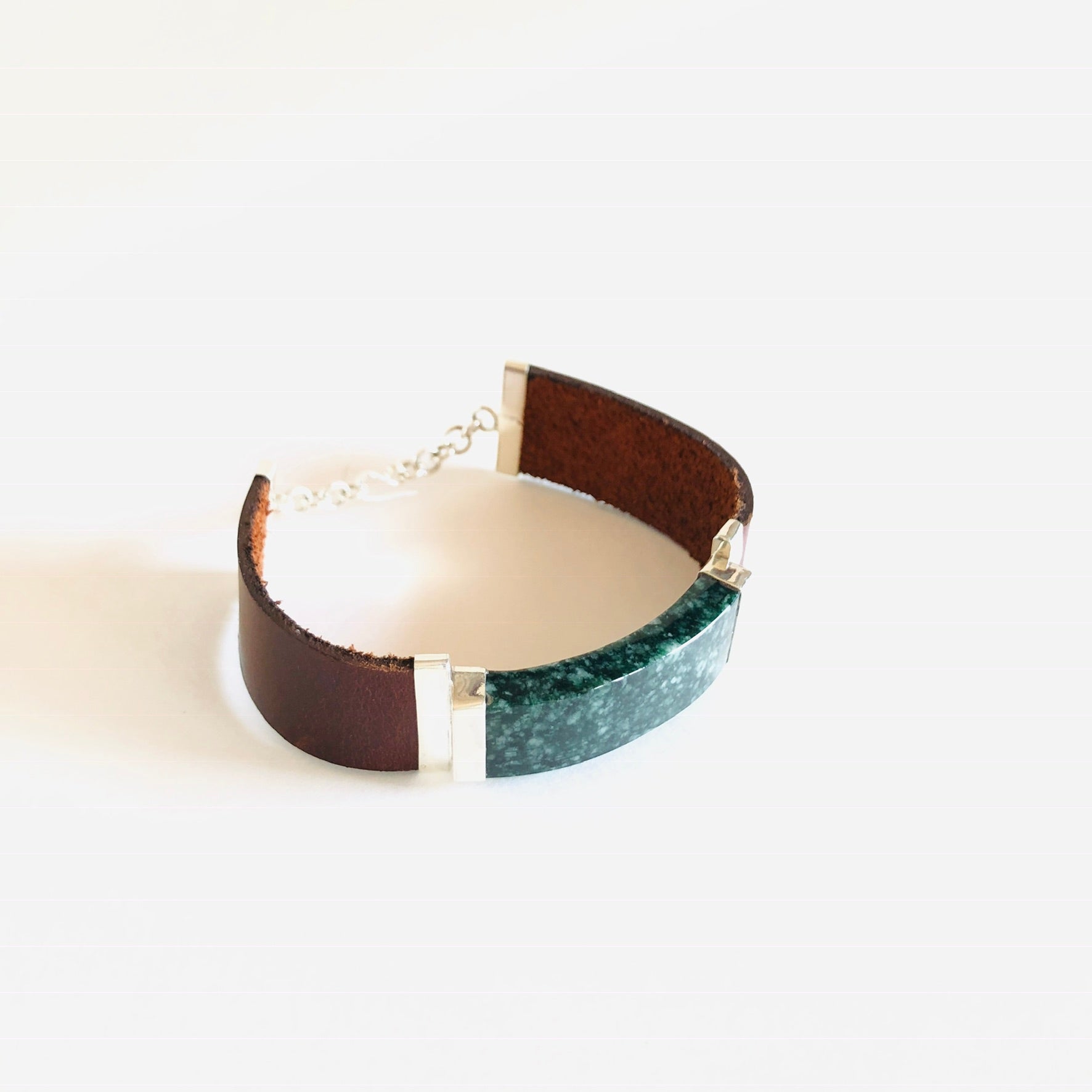 Jade + Silver + Leather Bracelet