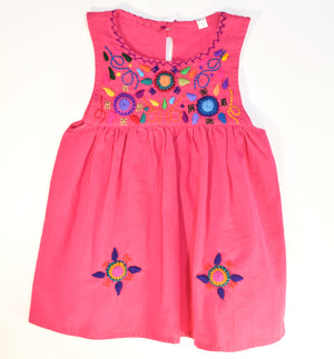 Kids Embroidered Cotton Dress Pink 